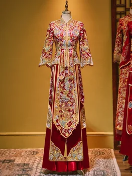 Yourqipao Китайская Одежда Xiuhe 2023 Новое Традиционное Свадебное Платье Cheongsam Toast Древние Свадебные Платья Custumes С Тяжелым Бисером