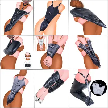 Чехол для рук и ног из искусственной кожи, БДСМ-Бондаж за спиной, Смирительная рубашка для рабыни, Запирающийся плечевой ремень, рукава, жгут, Секс-игрушка