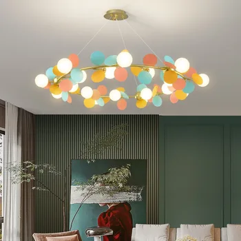 Художественная светодиодная Люстра, Подвесной светильник, Декор комнаты, Современный Красочный Круглый Металлический G9 Стеклянный Регулируемый Подвесной светильник для гостиной