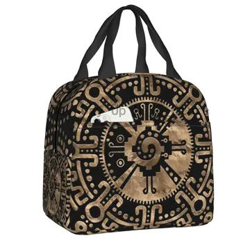 Майя Ацтек Хунаб Ку Золото на черном Изолированная сумка для ланча для женщин Портативный кулер Термальный Ланч-бокс Пляж Кемпинг Путешествия