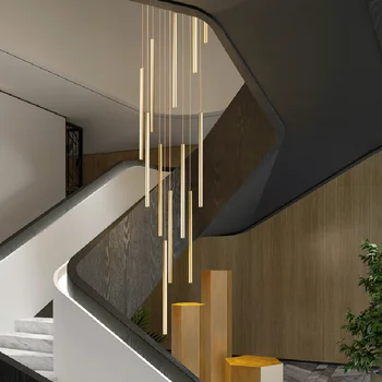 Легкие роскошные люстры, Двухуровневые Длинные люстры на лестничной клетке, современные минималистичные виллы, высотные светильники для гостиной в скандинавском стиле