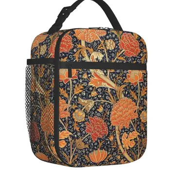 Изготовленный На Заказ William Morris Orange Cray Floral Art Lunch Bag Женский Теплый Кулер Изолированный Ланч-Бокс для Студентов Школы