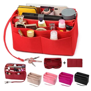 Женский органайзер для макияжа, портативная косметичка, фетровая сумка-вкладыш для путешествий, внутренний кошелек для хранения для девочек, прямая доставка