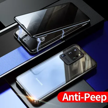 Магнитный Чехол С Защитой От Подглядывания Для Galaxy Samsung S23 S22 S21Ultra S20 FE Plus S10Plus Note 20 Защитное Стекло Экрана Конфиденциальности Металлический Бампер