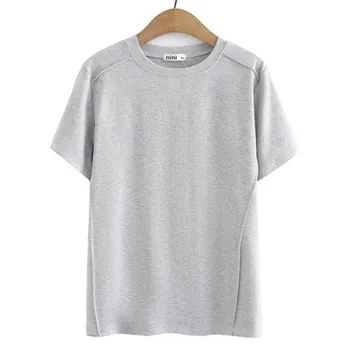 Базовая футболка большого размера, Женская Летняя хлопковая футболка 2023 г., однотонные футболки с круглым вырезом, топы с коротким рукавом, Одежда с объемными изгибами