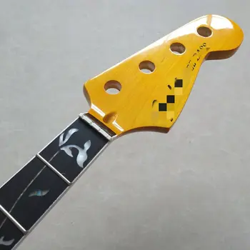 Новые желтые шейные части бас-гитары J 20 ладов 34 дюйма Гриф из розового дерева с инкрустацией виноградной лозой