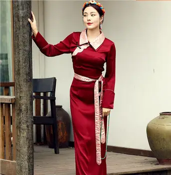 Красное тибетское женское летнее платье для меньшинств