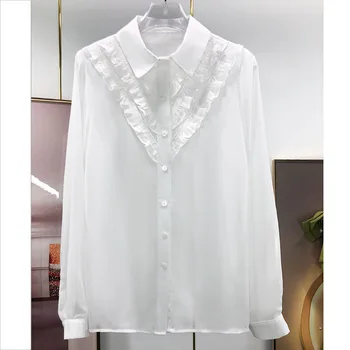 Женская Высококачественная Кружевная Белая шифоновая рубашка с оборками в стиле пэчворк 2022, весна-лето, Франция, B770