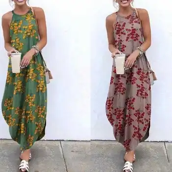 Летние Женские Повседневные платья, Модное Свободное платье с круглым вырезом и принтом 