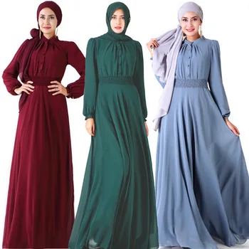 Двухслойное шифоновое платье мусульманского бренда высокой плотности, Длинные платья для женщин