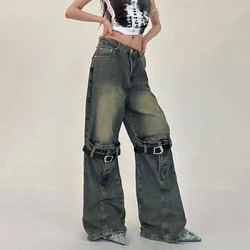 Винтажные потертые джинсы с высокой талией и уникальным дизайном в стиле пэчворк для женщин, уличная одежда, джинсы-бойфренды для женщин