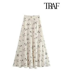 TRAF Женская Модная юбка Миди с боковыми карманами и цветочной вышивкой, Винтажные женские юбки на молнии с высокой талией, Mujer