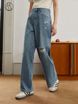 DUSHU, Старые рваные джинсы в стиле ретро для женщин, летние Новые уличные Свободные брюки с прямыми штанинами, простые джинсы для женщин