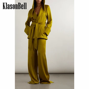 5,19 KlasonBell/ Модная куртка с капюшоном и поясом или комплект широких брюк для женщин