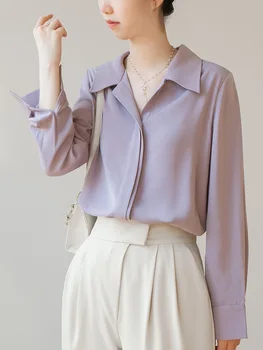 Ленивая Фиолетовая рубашка Весенне-осеннего сезона с отвисающей потайной пуговицей, Дизайнерская рубашка с разрезом на спине, Блузка с длинными рукавами