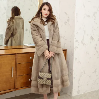 пальто, верхняя одежда длиной 110 см 4XL 5XL, натуральная импортная норковая шуба 2023, женское зимнее пальто из цельного меха норки