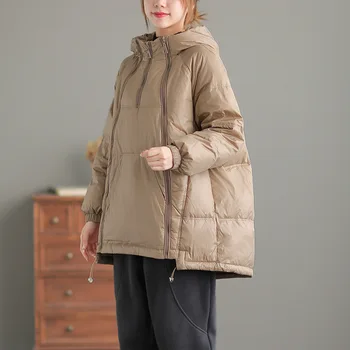 Зимняя женская куртка 2022, Парки с капюшоном, Пуховое пальто, Однотонная куртка Оверсайз, Женская Повседневная теплая верхняя одежда с несколькими застежками-молниями, женская LD2463