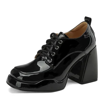 черные туфли телесного цвета на платформе, женские туфли-лодочки, новинка 2023 года, весенне-летняя женская обувь на шнуровке, женские вечерние туфли на высоком каблуке, офисная обувь