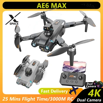 Дрон AE6 MAX Профессиональный FPV 4K С двойной камерой, 5G WiFi, 3 км Бесщеточный GPS Квадрокоптер, вертолет для обхода препятствий, Беспилотные радиоуправляемые игрушки