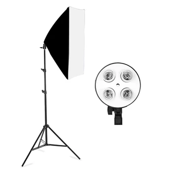 Для фотостудии, Видео-Селенс, Освещение 50x70 см, Комплект софтбоксов с четырьмя лампами, базовый держатель E27, Софтбокс, Аксессуары для камеры