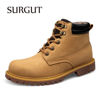 Осенние мужские ботинки в Сургуте, Большие размеры 36-48, Модные мужские дышащие кожаные ботинки на шнуровке, Повседневная мужская обувь с высоким берцем