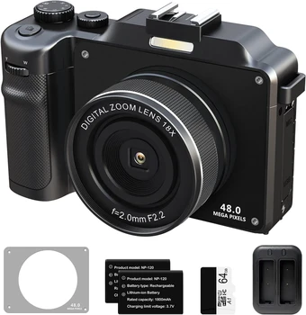Цифровая фотокамера с автофокусом 48 Мп для фотосъемки Спереди и сзади, видеокамера с двумя объективами 4K для селфи, Видеомагнитофон с прямой трансляцией
