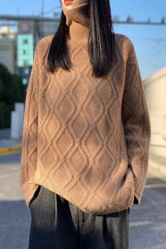 Женская одежда 2023, осенне-зимний пуловер с круглым вырезом, свитер с высоким воротом, утолщенный вязаный топ, теплый и модный