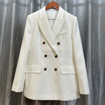 Женский пиджак Классический двубортный Темпераментный Белый костюм Весна-осень 2021, Новый высококачественный бежевый пиджак