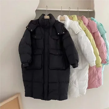 Длинное стеганое пальто 2023, Новое Свободное утолщенное пуховое стеганое пальто, пальто большого размера, зимняя стеганая куртка, Женская
