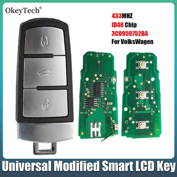 OkeyTech Keyless Uncut Smart Remote Брелок 433 МГц ID48 Чип 3C0959752BA Для Volkswagen VW Passat B6 3C B7 Magotan CC Автомобильный Ключ