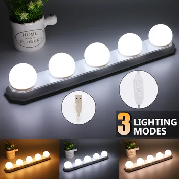 Светодиодное зеркало для макияжа с 5 лампочками, портативная присоска, Голливудский настенный светильник для туалетного столика, светильники для макияжа
