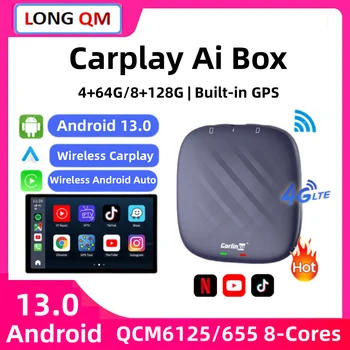 CarlinKit 8 + 128 Г CarPlay Ai Box Плюс Android 13 Для Netflix YouTube Беспроводной Android Auto & CarPlay QCM6125 665 Для VW Audi Kia