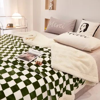 Клетчатое одеяло Одеяло с кондиционером офис летом диван для сна Шаль из овечьей коралловой шерсти Одеяло Студенческое общежитие