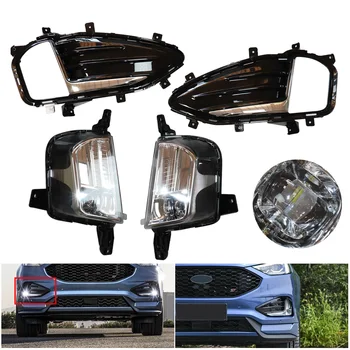 Светодиодные противотуманные фары Переднего бампера, Крышка ламп, Хромированный ободок, Комплект для Ford Edge 2019-2021