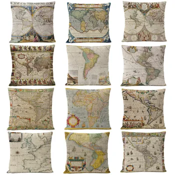 Ретро подушка с картой древнего мира, наволочка для домашнего декоративного офисного дивана, наволочка