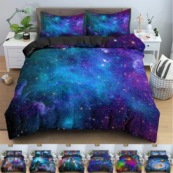 Комплект постельного белья Galaxy Space, 3D Вселенная, Пододеяльник, Психоделический Пододеяльник с застежкой-молнией, Комплекты двойного одеяла Queen, подарки для детей