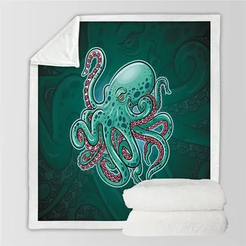 Флисовое одеяло Plstar Cosmos Octopus с 3D принтом, Шерп-одеяло на кровать, Домашний Текстиль, Сказочный стиль-1
