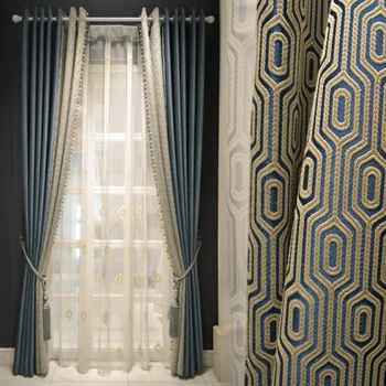 Американская роскошная синяя жаккардовая строчка Европейская простота Утолщенные шторы с затенением для гостиной столовой Спальни на заказ