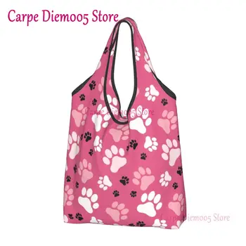 Модные Розовые сумки-тоут с отпечатками лап, Портативная сумка для покупок с цветочным Рисунком, красивая сумка для покупок через плечо