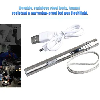 Прочный Энергосберегающий Удобный Портативный USB-перезаряжаемый Мини-Фонарик в форме ручки, яркий светодиодный фонарик С зажимом из нержавеющей стали