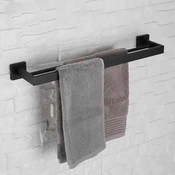Матовая черная вешалка для банных полотенец 600 мм, квадратная вешалка для полотенец из нержавеющей стали, модный держатель для полотенец-MS343