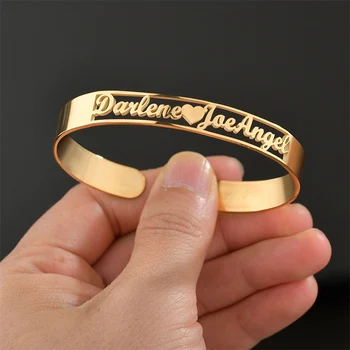 Изготовленный на заказ браслет с именем сердца для женщин, Персонализированные браслеты из нержавеющей стали Золотого цвета, Индивидуальные ювелирные изделия, уникальные подарки на День Рождения