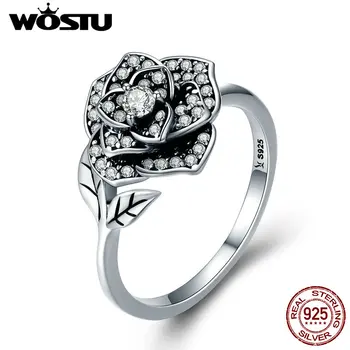 WOSTU, 100% Стерлинговое серебро 925 Пробы, Розовые Прозрачные Кольца CZ Для женщин, Свадебные, Обручальные, Модные, ювелирные Изделия, подарок CQR382