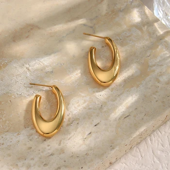 Минималистичные Легкие Полые Длинные серьги-кольца овальной формы для женщин, позолоченные серьги-гвоздики из нержавеющей стали с геометрическим покрытием 18 Карат, ювелирные изделия