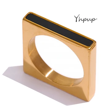 Yhpup Минималистичное Геометрическое Квадратное кольцо из нержавеющей стали, Акриловое Модное Простое Темпераментное Западное кольцо для женщин, ювелирные изделия