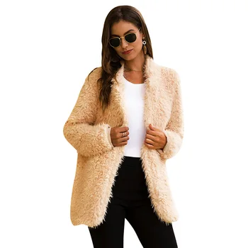 Женская зимняя толстая модная плюшевая куртка с отворотом и карманом без пряжки