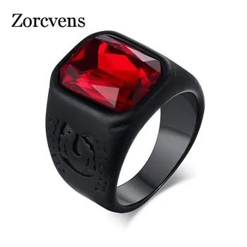 Мужское кольцо с красным камнем ZORCVENS в стиле панк, черное кольцо из нержавеющей стали anillo masculino Alliance с красными камнями Бесконечности, мужской аксессуар
