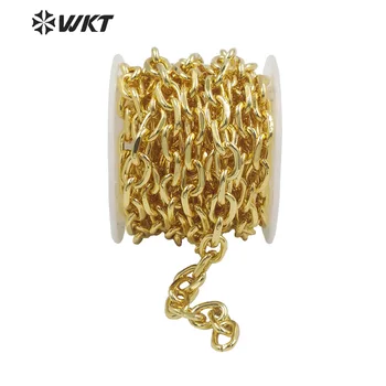 WT-BC161 WKT Оптовая продажа двойная граненая толстая латунная цепочка с настоящим золотом, устойчивая к потускнению, женская ювелирная цепочка DIY