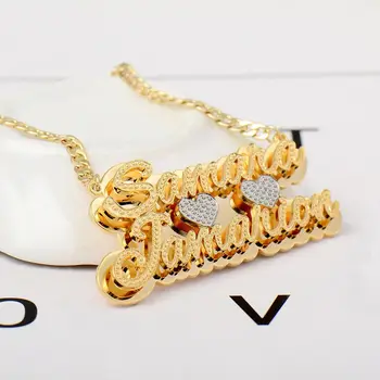Двойное именное ожерелье с покрытием, 3D Пользовательское ожерелье с табличкой, Персонализированное двухслойное Колье Для женщин, модные ювелирные изделия, подарки