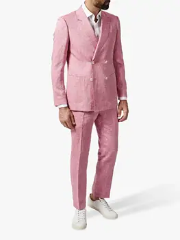 Двубортные костюмы с отворотами для мужчин, розовые комплекты мужских блейзеров, приталенный модный смокинг для свадьбы, выпускного вечера, куртка из двух предметов + брюки